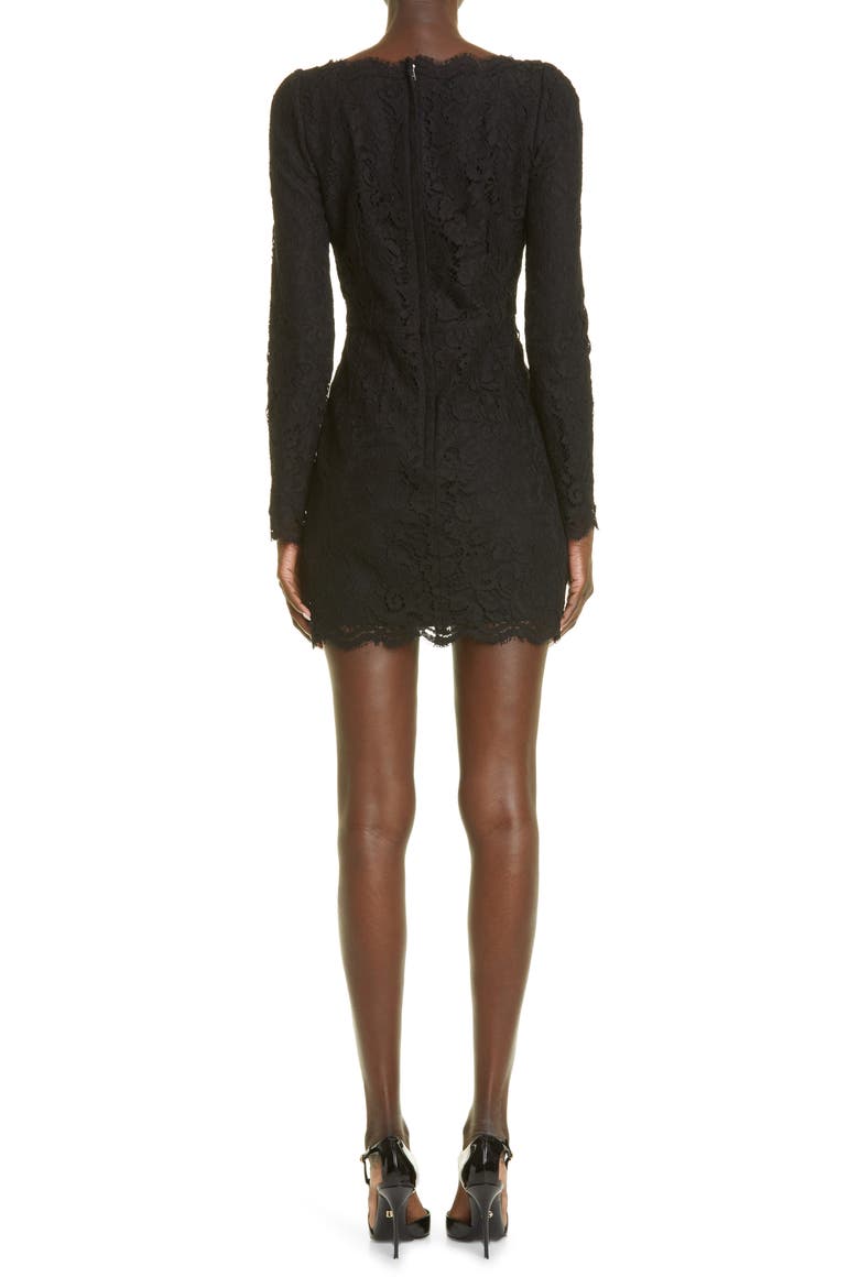 Logo Strap Long Sleeve Lace Minidress, Alternate, color, NERO