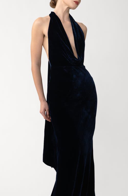 Sau Lee Velvet Gown In Blue