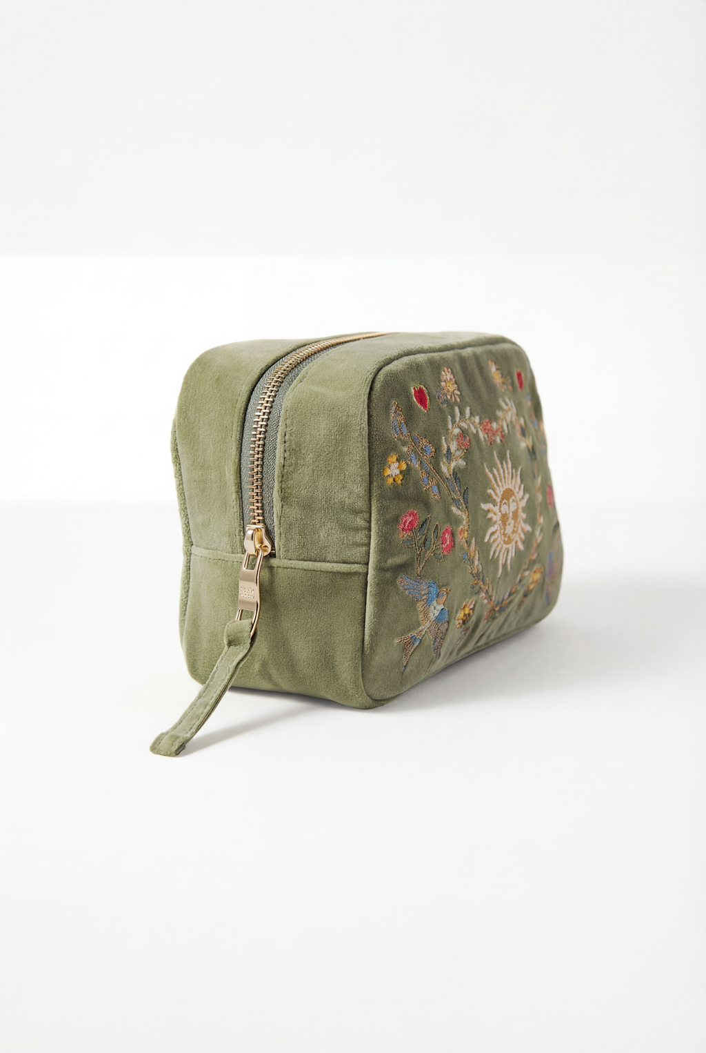 Earth Goddess Velvet Makeup Bag, Alternate, color, Olive
