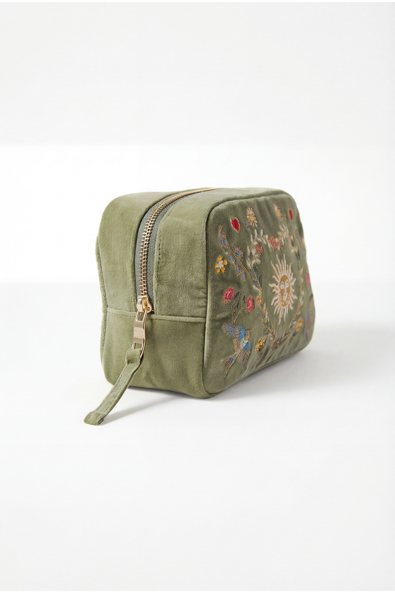Earth Goddess Velvet Makeup Bag, Alternate, color, Olive