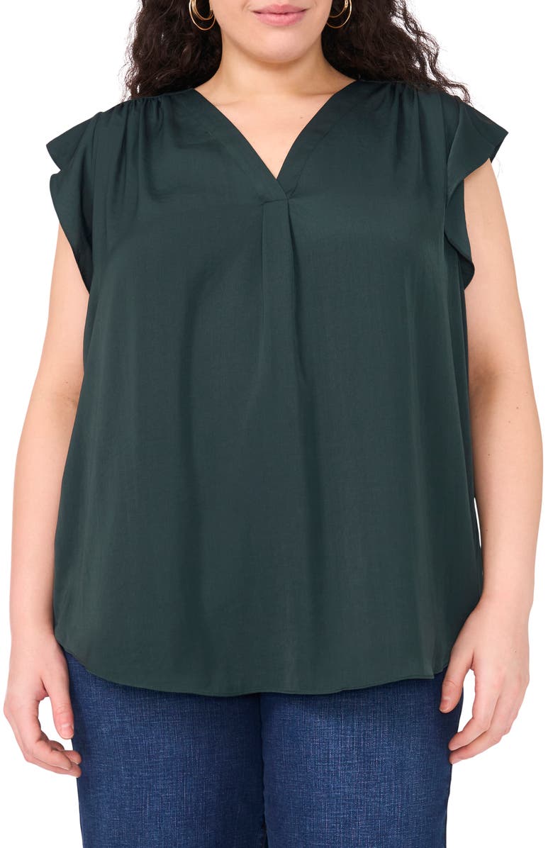 Vince Camuto Ruffle Shoulder Sleeveless Blouse, Main, color, Forest Night