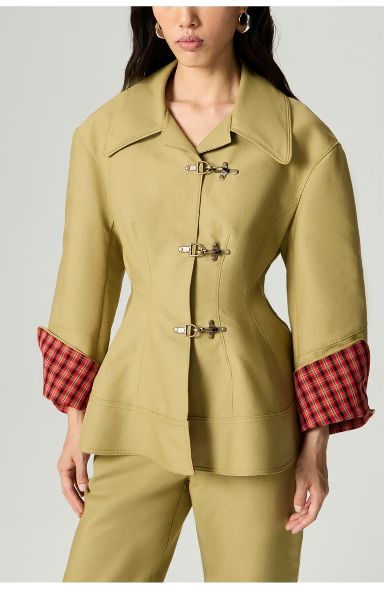 Nocturne Buckle-Front Fitted Jacket, Alternate, color, Olive Green