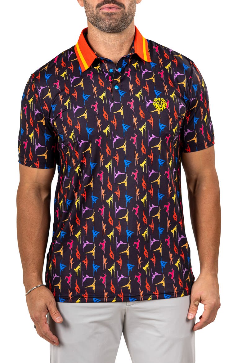 Martyr Print Golf Polo, Main, color, BLACK