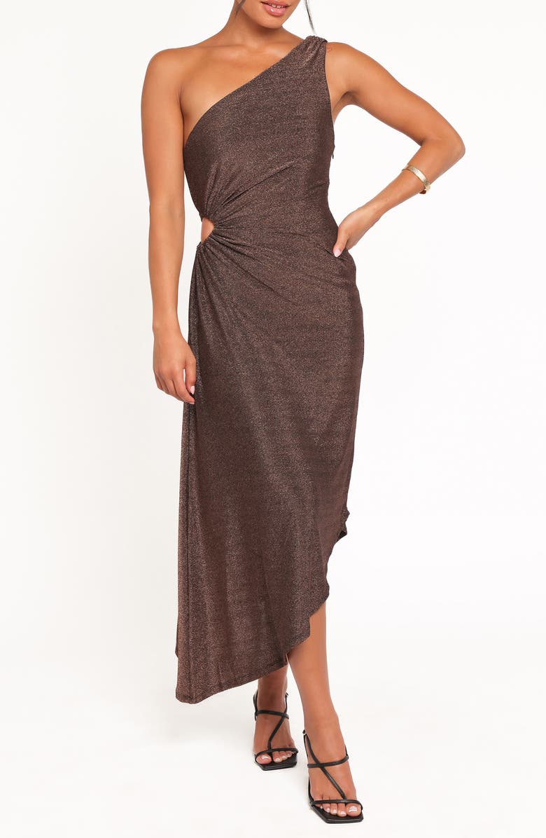 Petal & Pup Emma Metallic One Shoulder Dress, Main, color, Vintage Gold