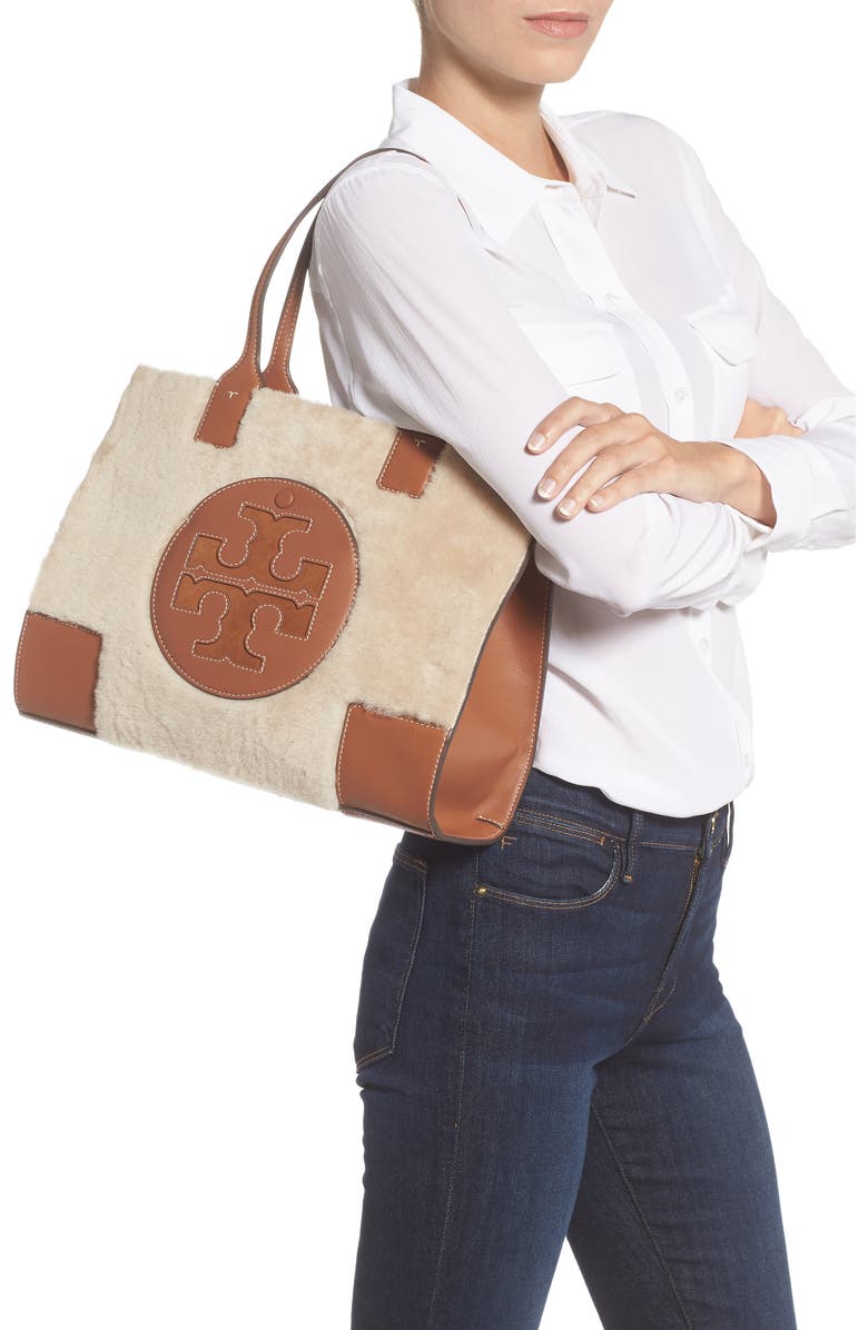 Tory Burch Mini Ella Genuine Shearling Tote, Alternate, color,