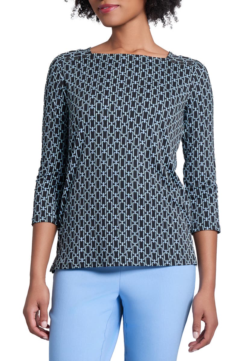 Jones New York Chain Print Button Accent Knit Top, Main, color, 