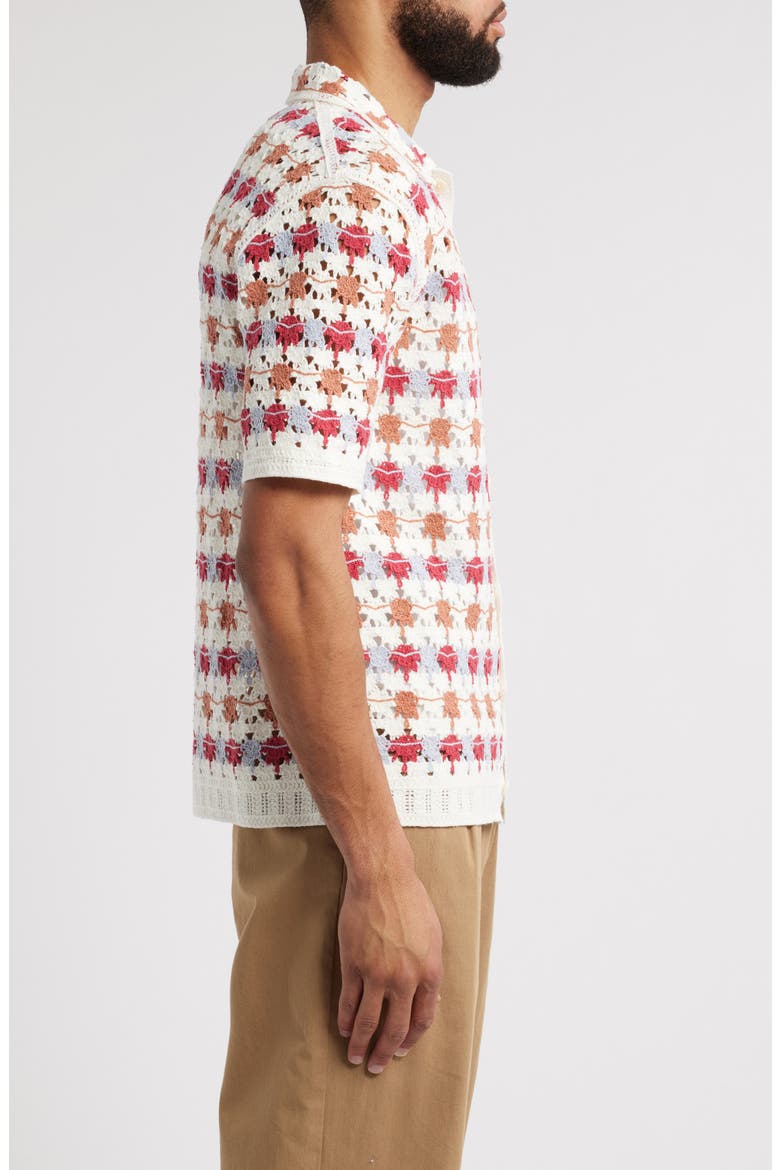 Porto Short Sleeve Cotton Blend Button-Up Shirt, Alternate, color, ECRU / MULTI
