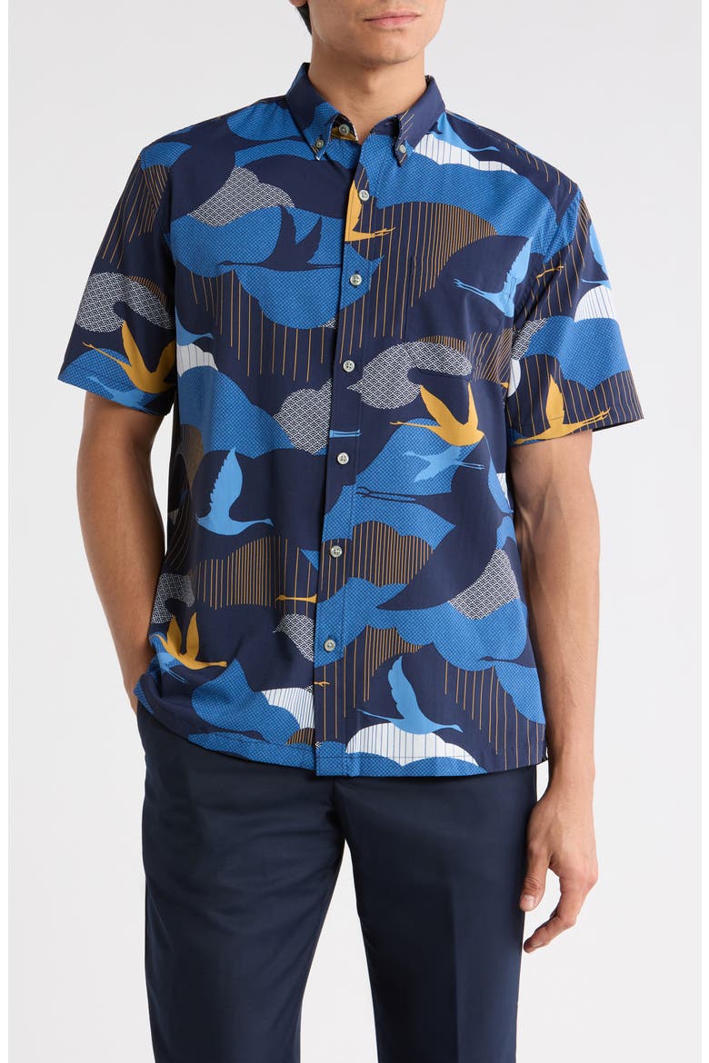 Take Flight Short Sleeve Button-Down Shirt, Main, color, NAVY