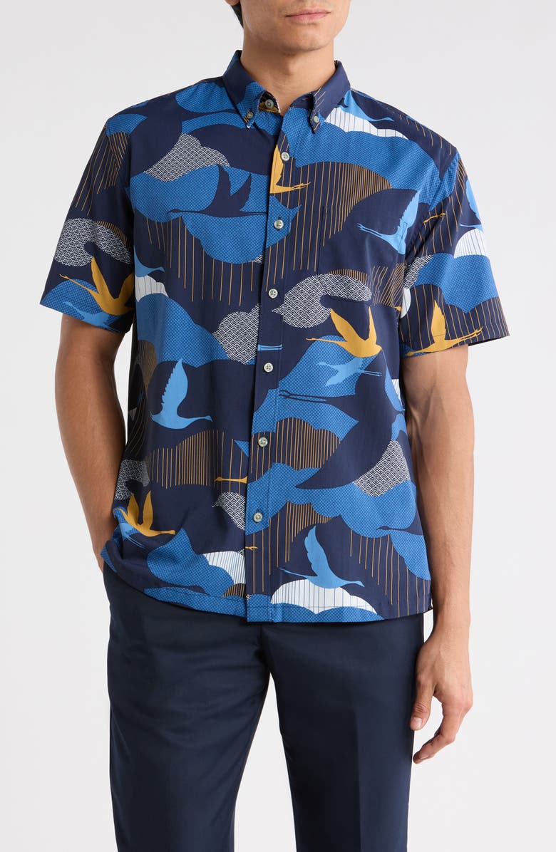 Tori Richard Take Flight Short Sleeve Button-Down Shirt, Main, color, Navy