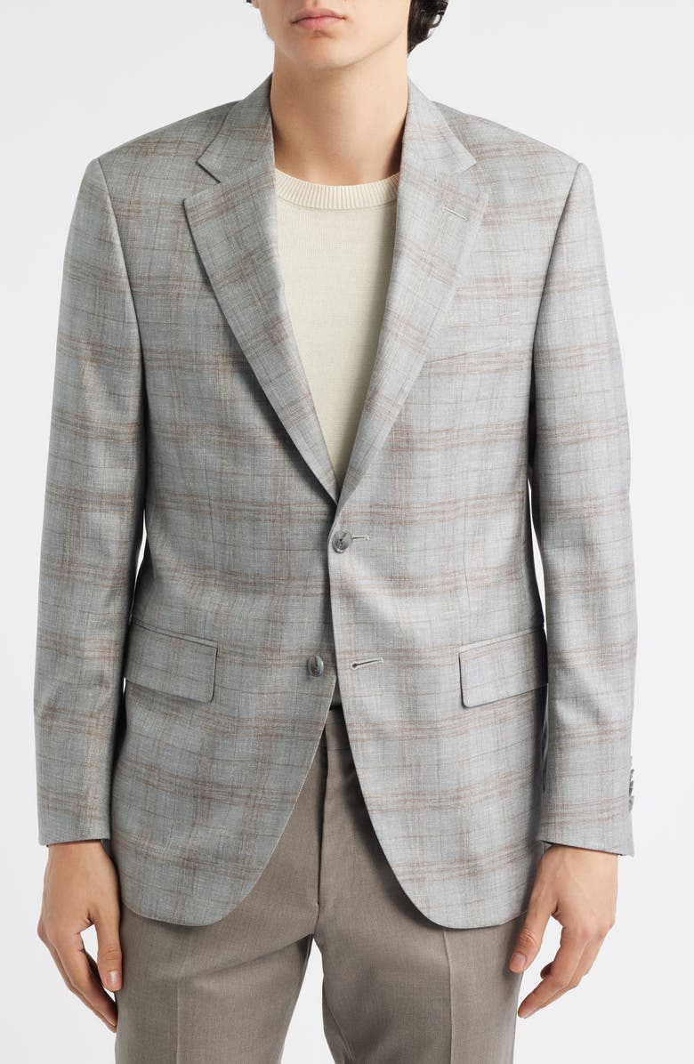 Peter Millar Flynn Classic Fit Light Grey Plaid Wool Blend Sport Coat, Alternate, color, Grey