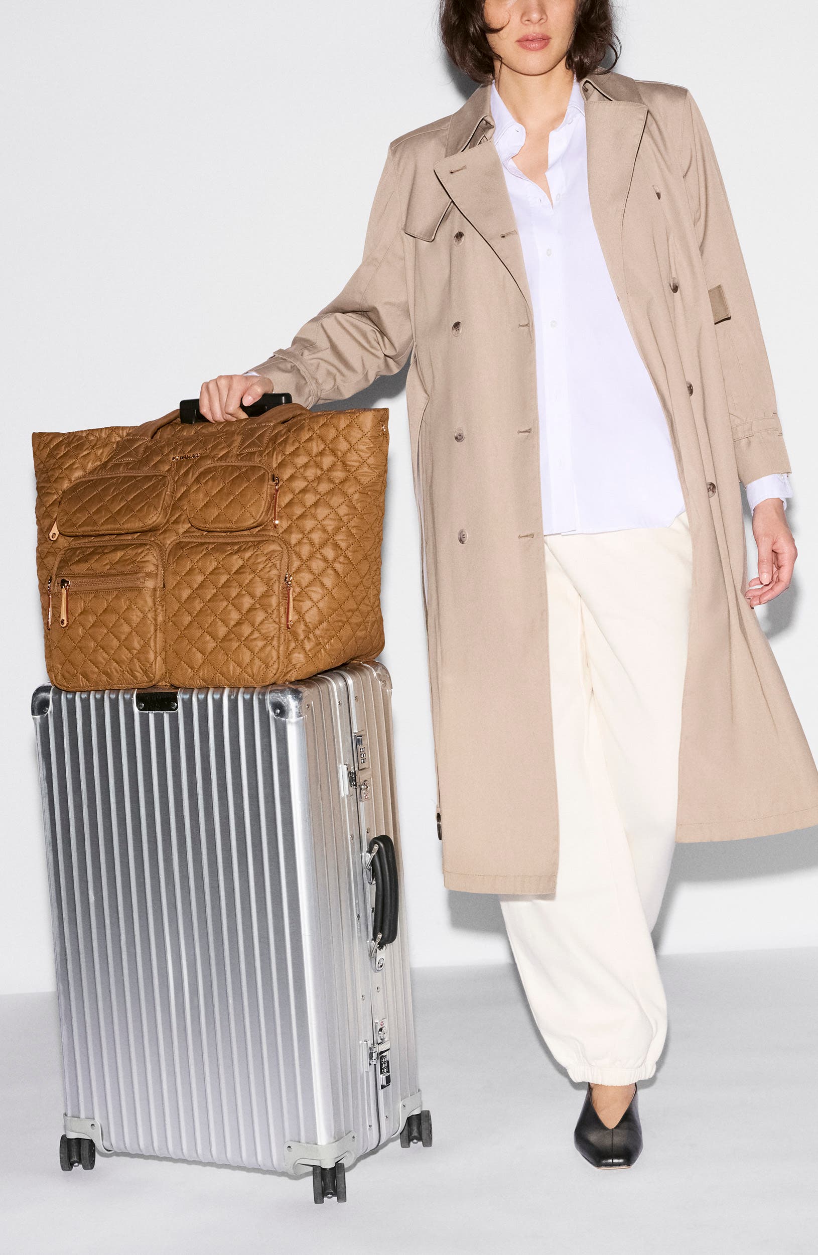 Large Metro Quilted Nylon Travel Tote, Alternate, color, COGNAC
