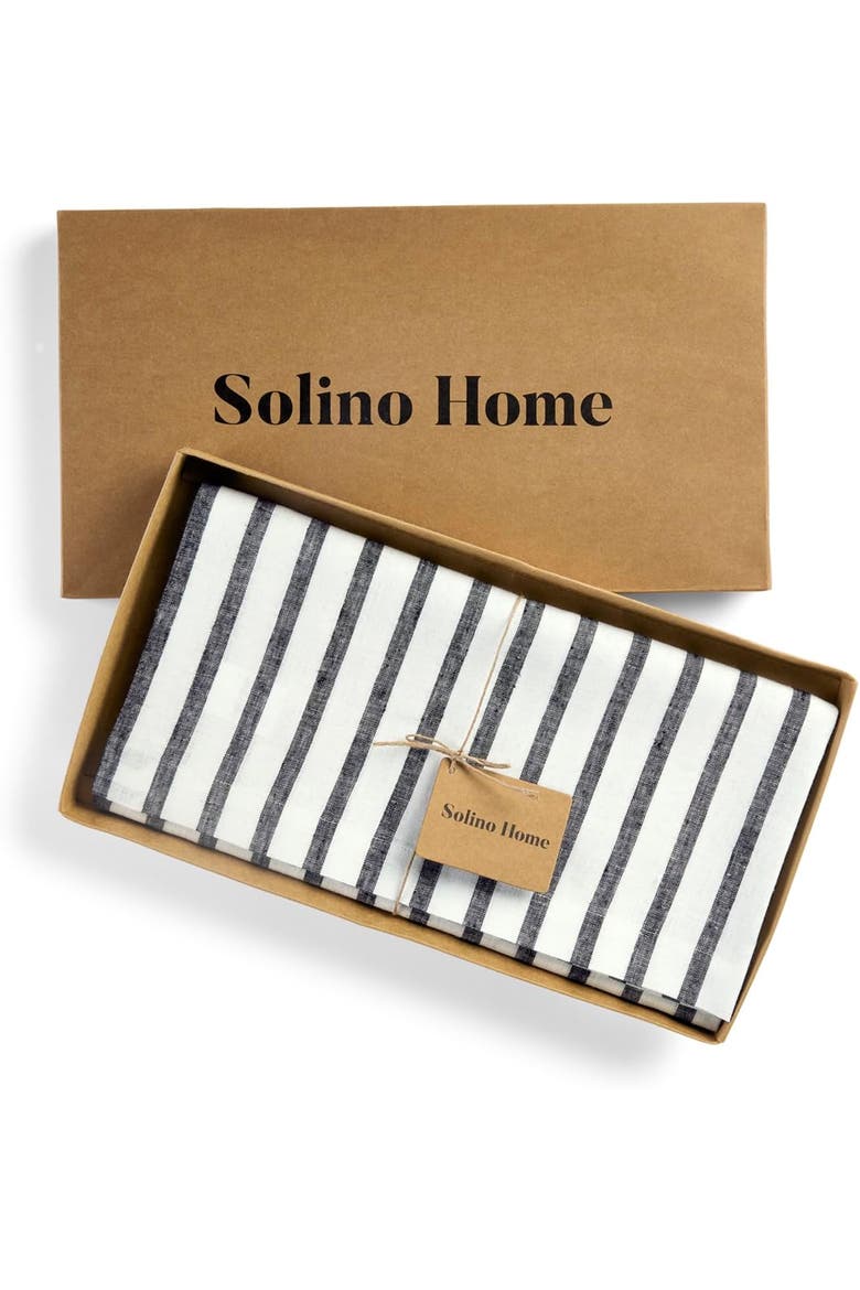 Linen Tablecloth - Madison Stripe, Alternate, color, Black and Natural