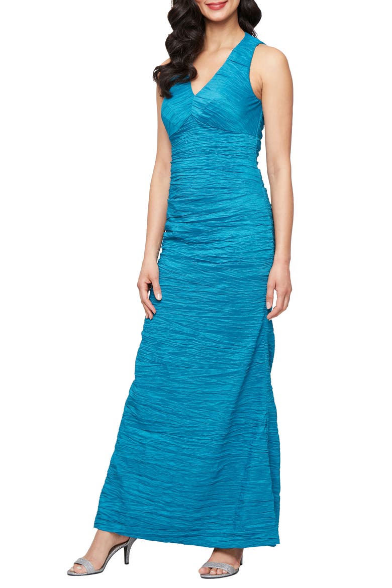 Crinkle Sleeveless Cocktail Dress, Main, color, AQUA