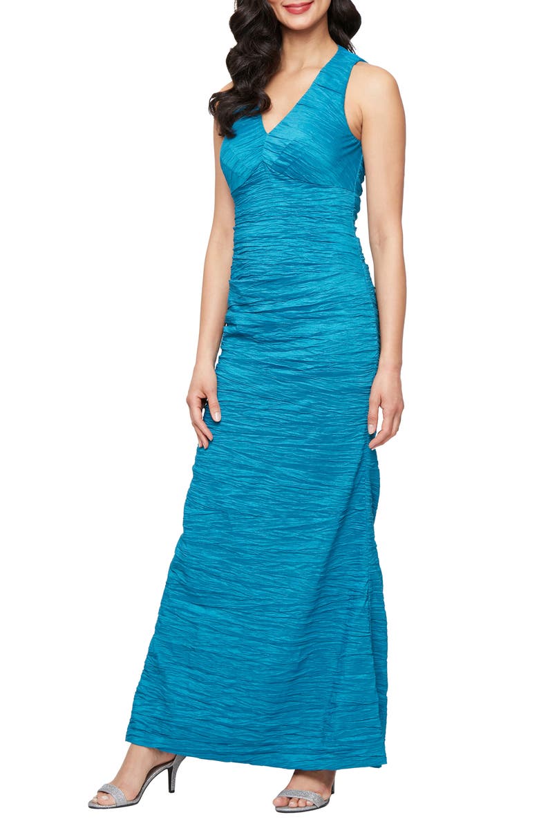 Alex Evenings Crinkle Sleeveless Cocktail Dress, Main, color, Aqua