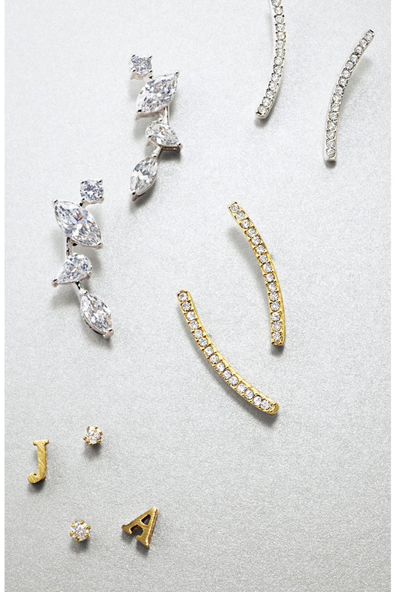 Initial & Cubic Zirconia Stud Earrings, Alternate, color, GOLD- D