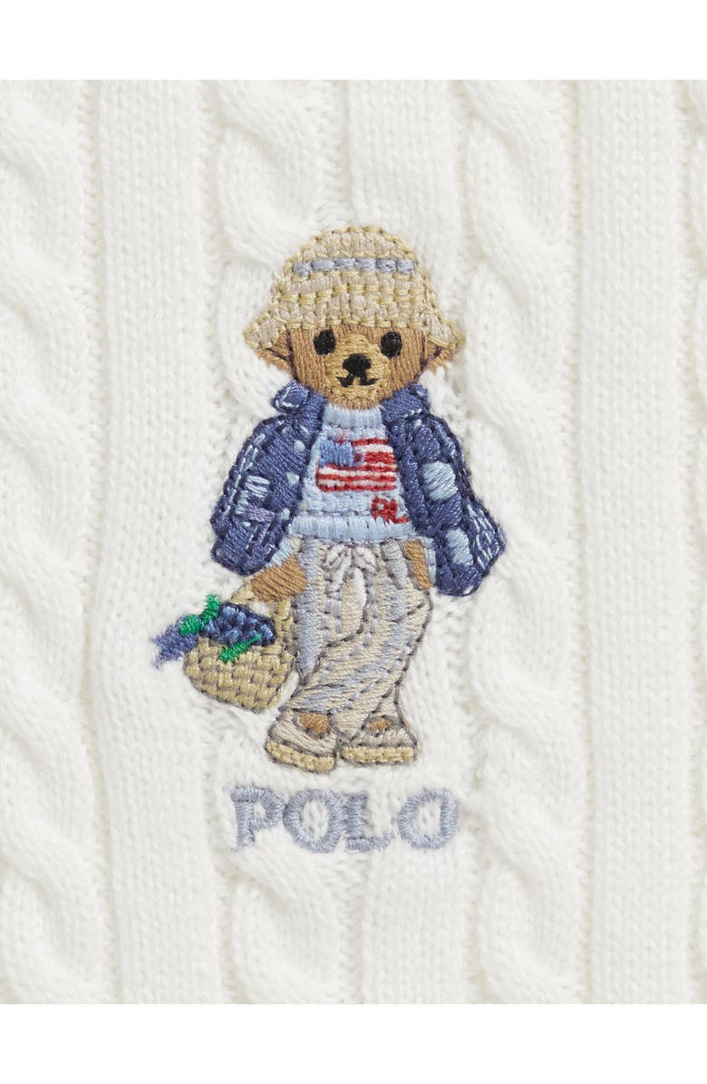 Polo Ralph Lauren Kids' Embroidered Cable Cotton Short Sleeve Cardigan, Alternate, color, Deckwash White