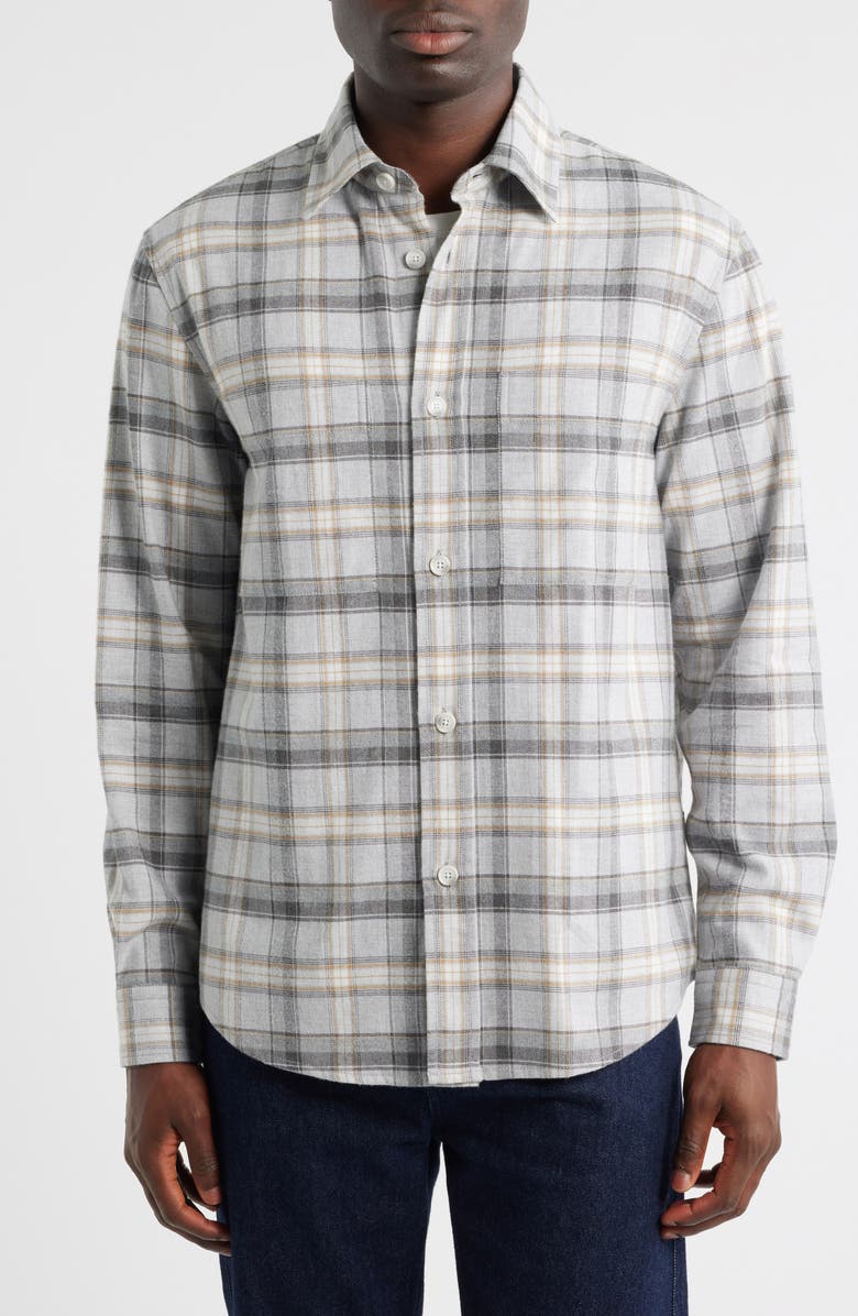 BOSS Owen Relaxed Fit Plaid Cotton Flannel Button-Up Shirt, Alternate, color, Medium Grey