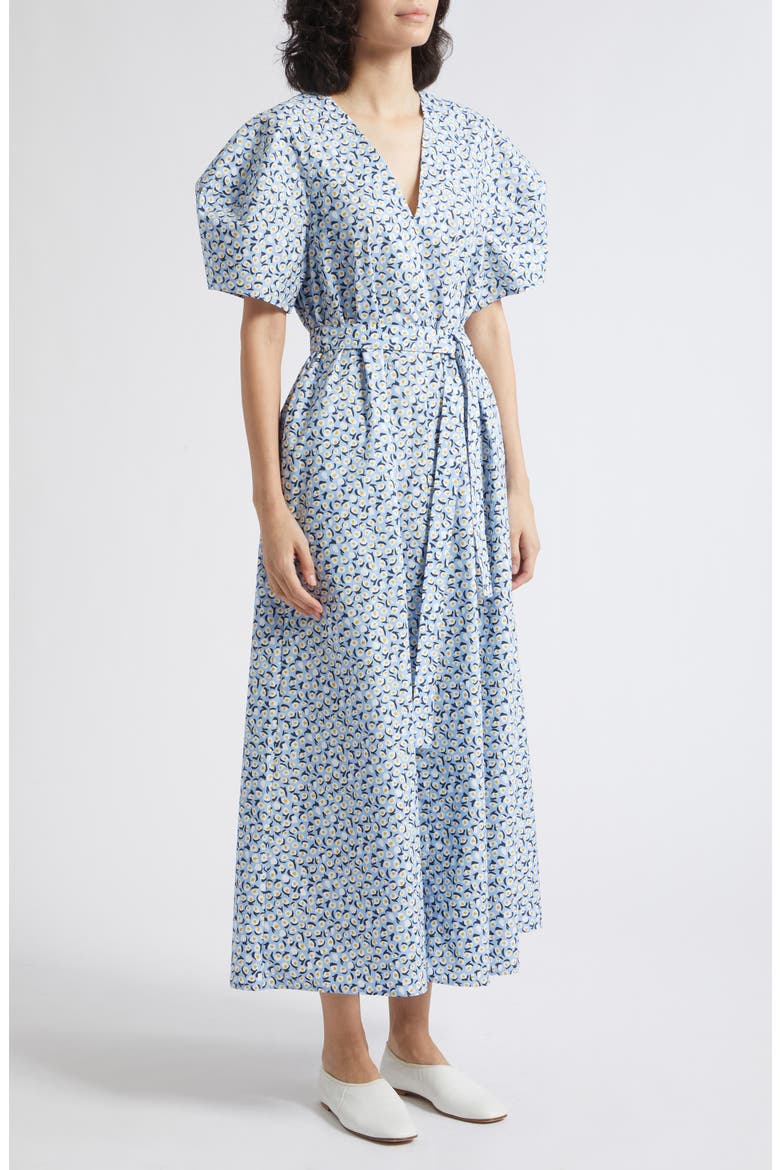 Taivut Pikku Vikuri Ditsy Floral Cotton Midi Dress, Alternate, color, LIGHT BLUE OFF WHITE YELLOW