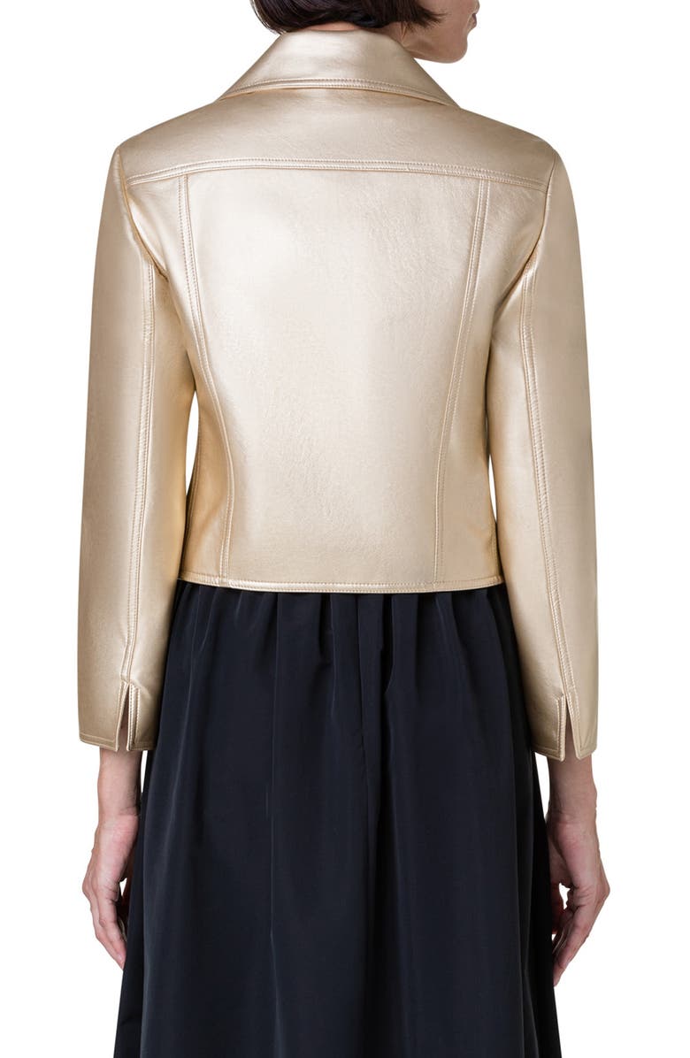 Akris punto Metallic Faux Leather Moto Jacket, Alternate, color, 