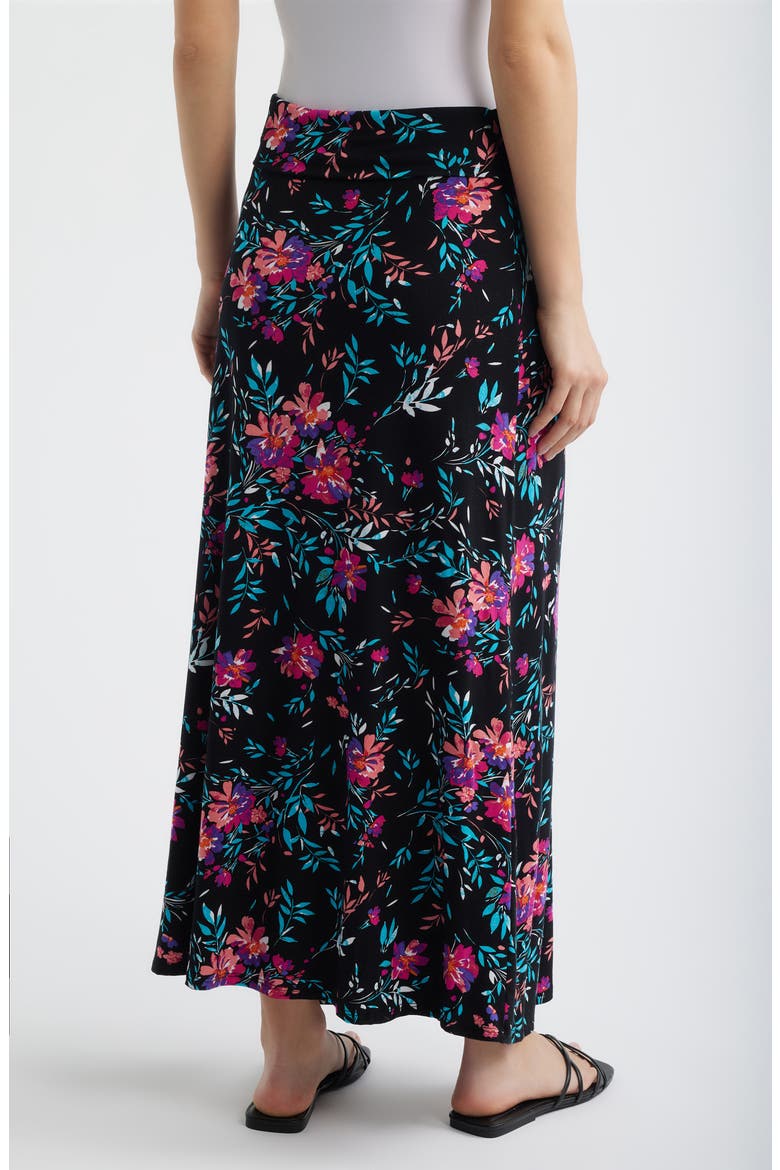 Roll Top Floral Print Maxi Skirt, Alternate, color, BLACK/ FUCHSIA