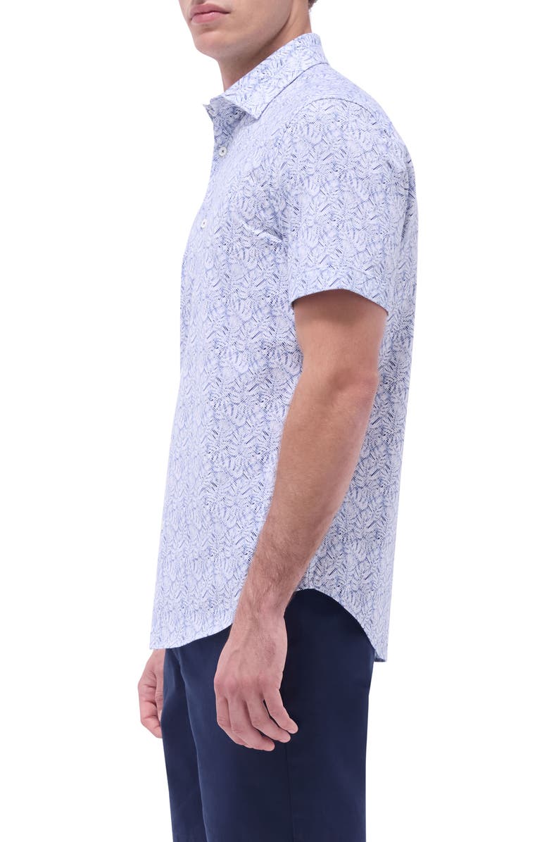 Bugatchi Miles OoohCotton<sup>®</sup> Leaf Print Short Sleeve Button-Up Shirt, Alternate, color, Navy