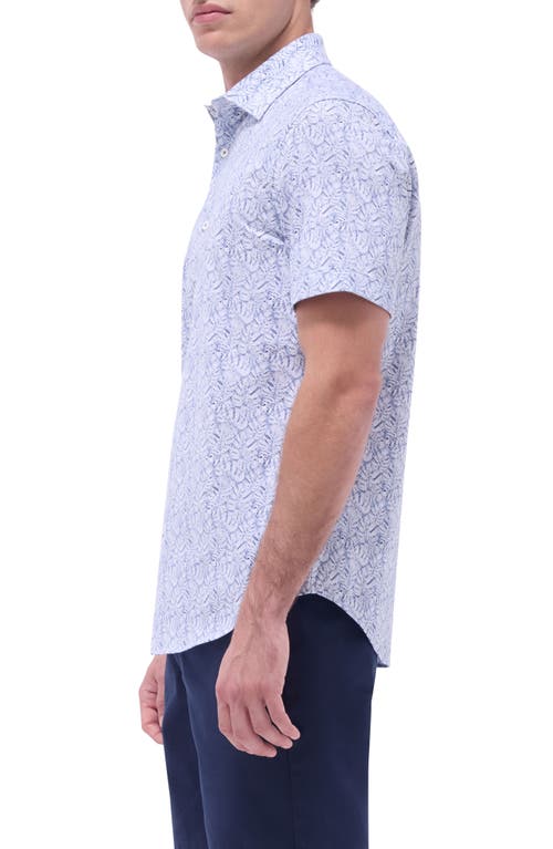 Bugatchi Miles Ooohcotton® Leaf Print Short Sleeve Button-up Shirt In Navy
