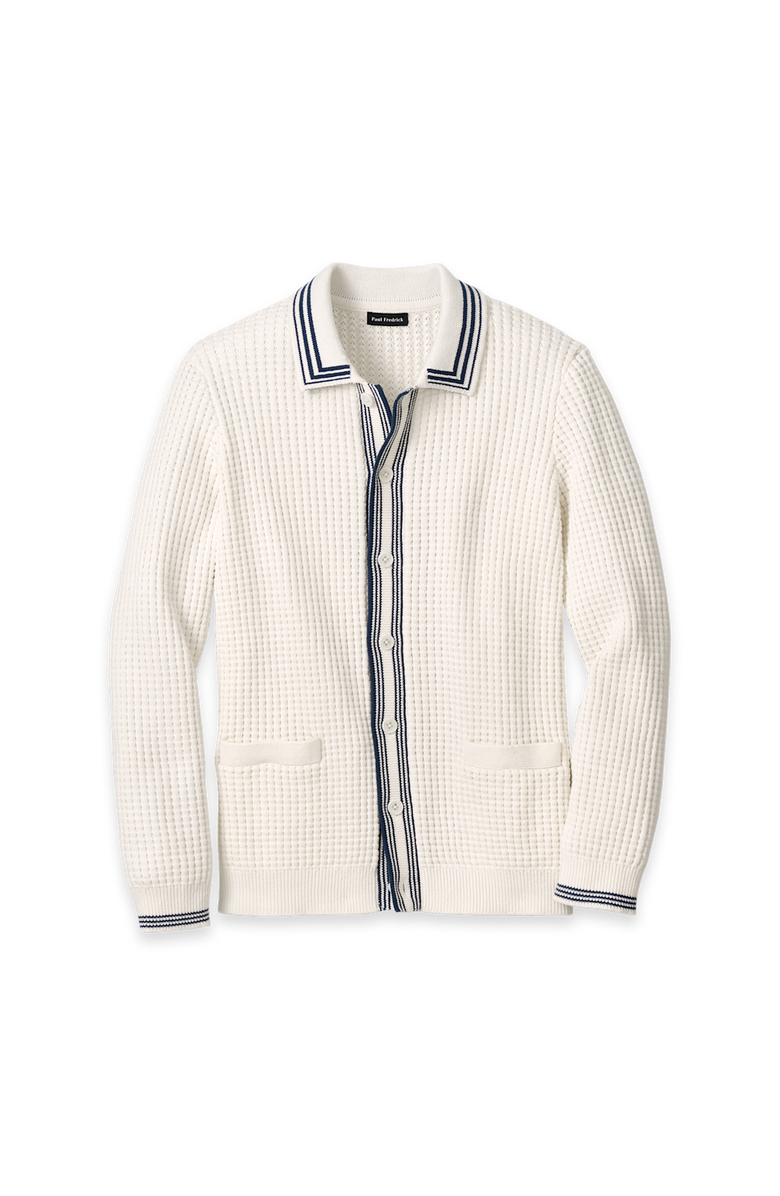 Paul Fredrick Cotton Button Front Polo Long Sleeve, Main, color, Ivory