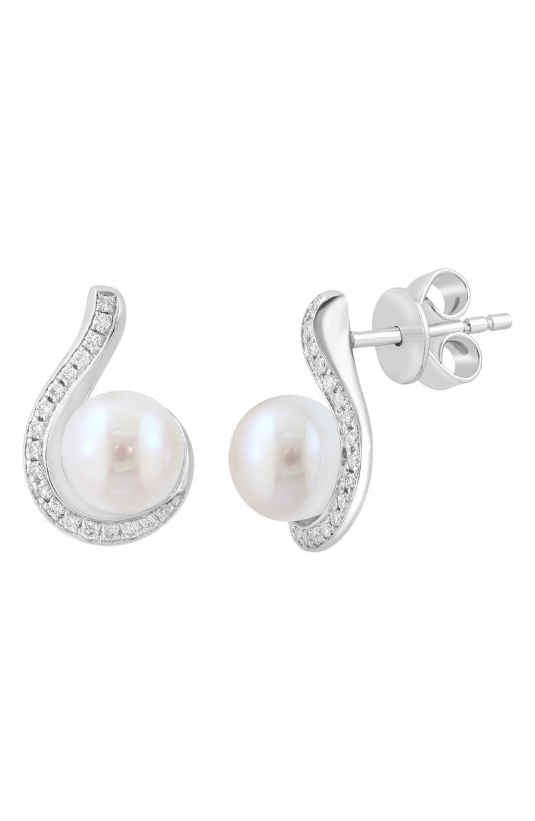 EFFY Diamond & Freshwater Pearl Stud Earrings, Main, color, White