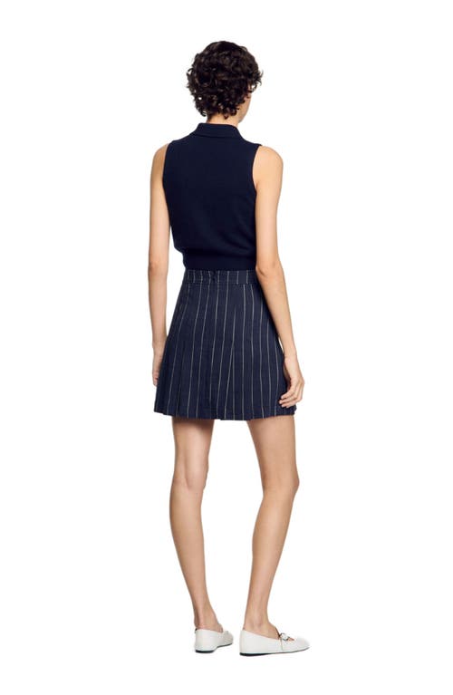 Sandro Mini Striped Pleated Skirt In Blue