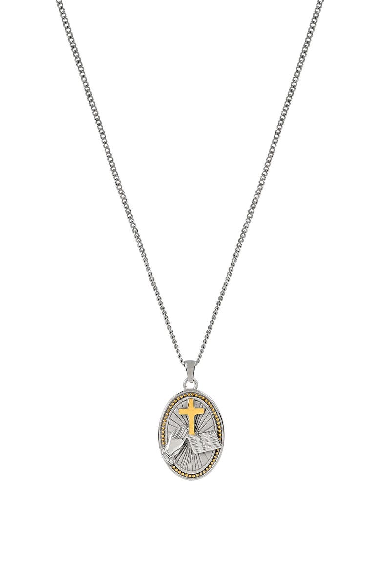 Men's Prayer Cross Pendant Necklace, Alternate, color, SILVER/ GOLD
