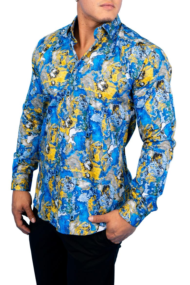 Fibonacci Geo Multi Contemporary Fit Button-Up Shirt, Alternate, color, BLUE MULTI