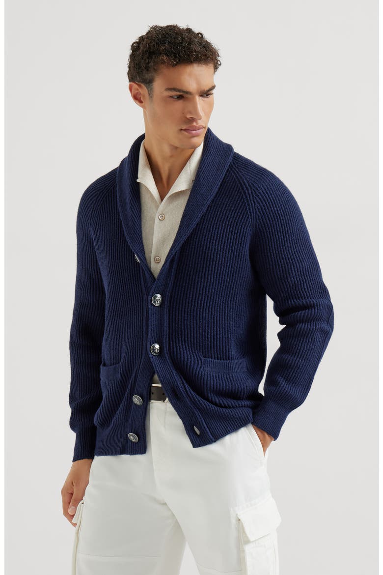 English rib knit cardigan, Main, color, Navy Blue