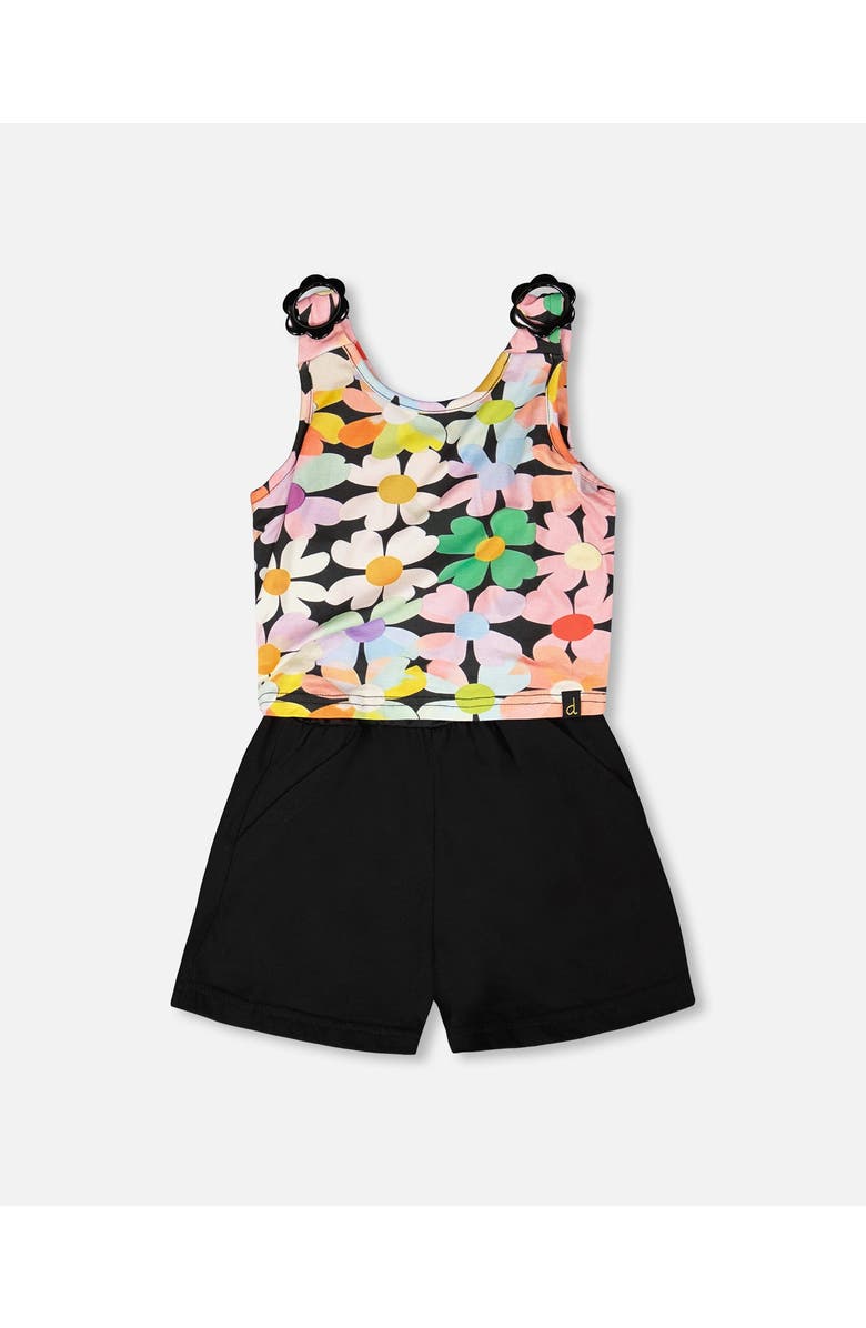 Deux par Deux Sleeveless Jersey Flowers Jumpsuit, Alternate, color, Black Floral Print