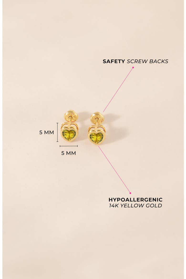 14k Heart Bezel Simulated Birthstone Earrings, Alternate, color, November