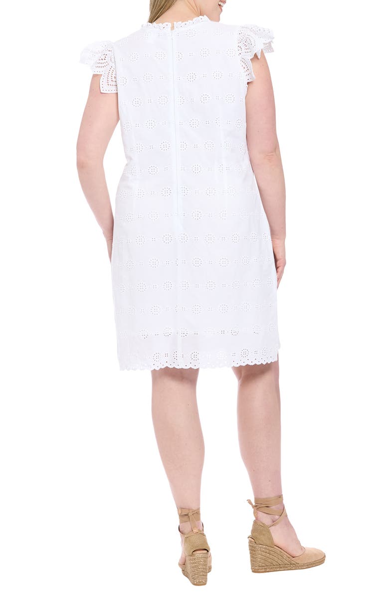 London Times Cap Sleeve Embroidered Eyelet Cotton Shift Dress, Alternate, color, White