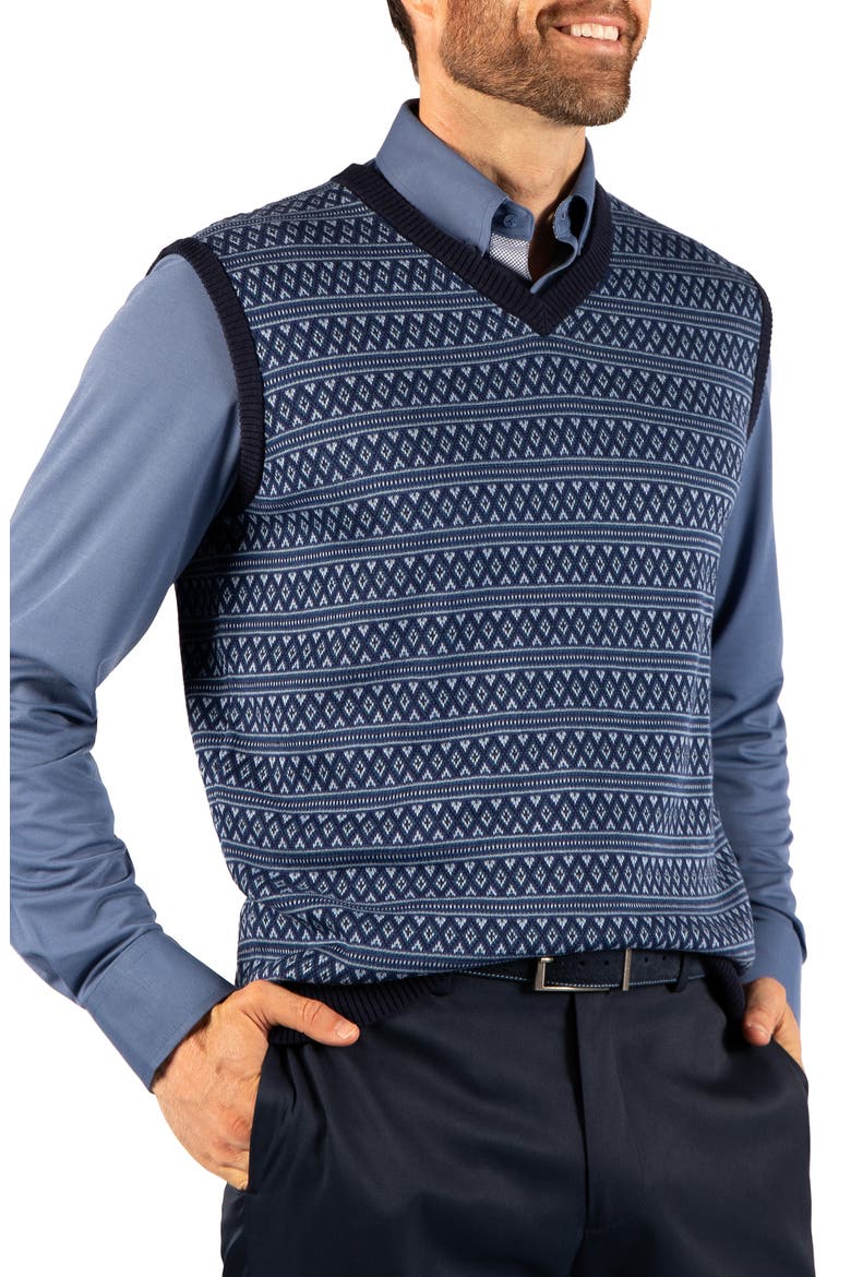 Fair Isle V-Neck Sweater Vest, Alternate, color, DENIM