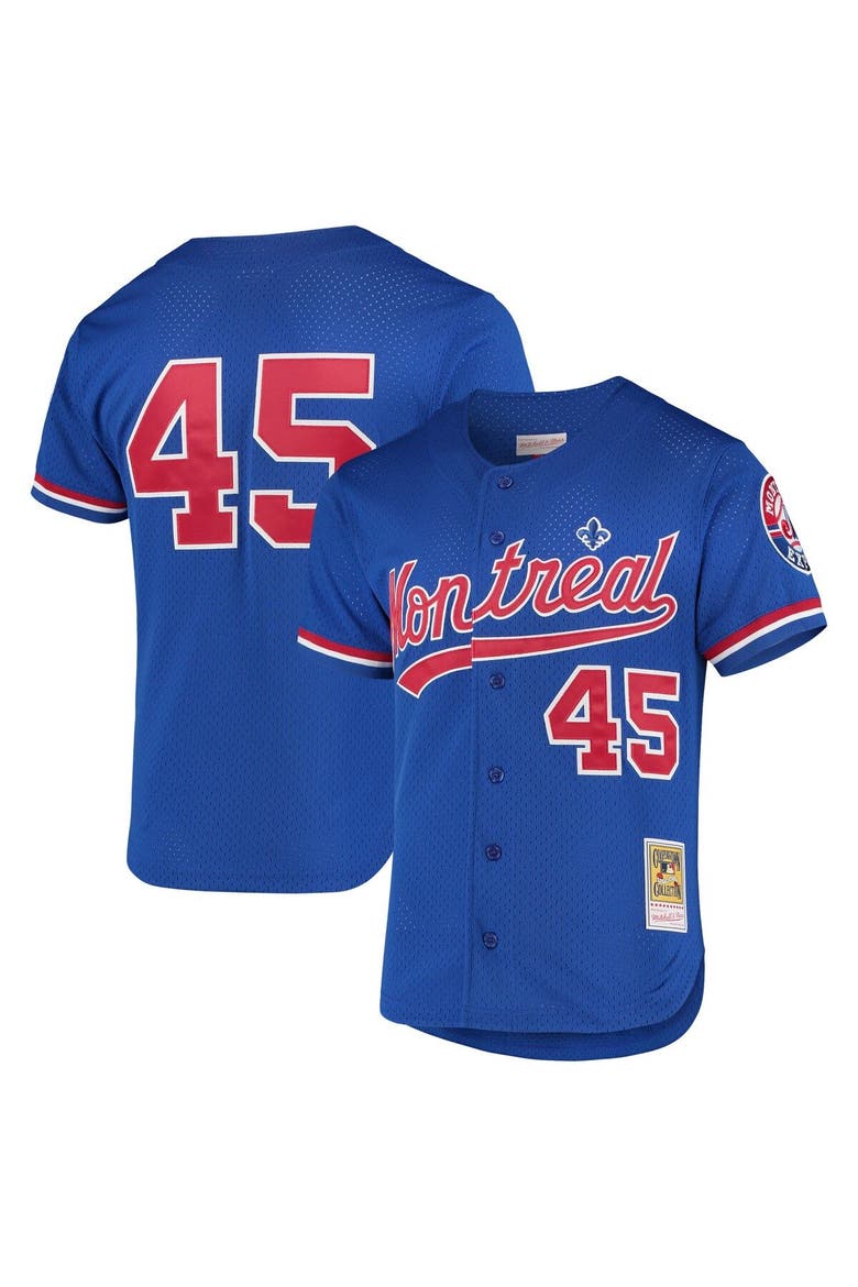 Men's Mitchell & Ness Pedro Martinez Blue Montreal Expos Cooperstown Collection Mesh Batting Practice Button-Up Jersey, Main, color, Blue