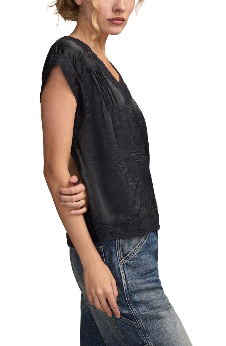Lucky Brand Lace Cap Sleeve Shirt, Alternate, color, India Ink