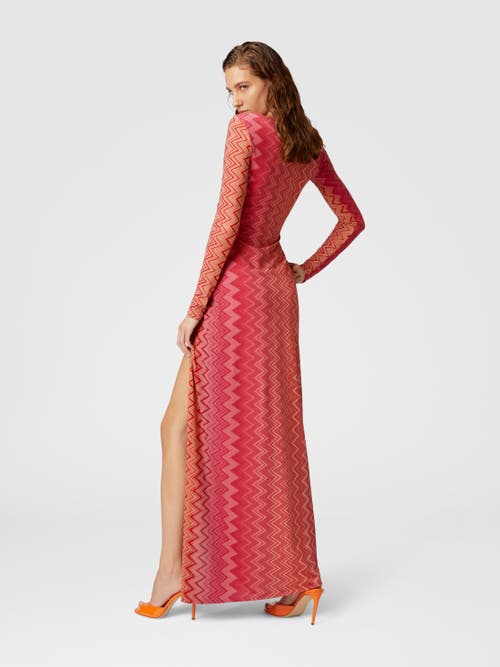 Missoni Cover Up Dress In Stretch Nylon Zig Zag Lamé In Red
