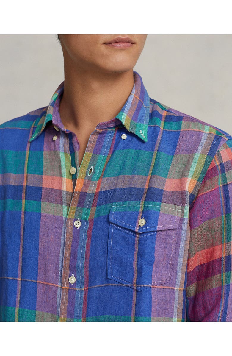 Polo Ralph Lauren Plaid Linen Button-Down Shirt, Alternate, color, 