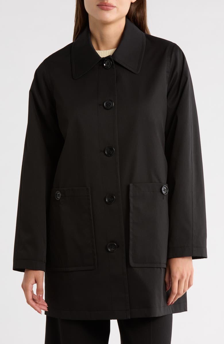 Sam Edelman Leopard Print Water Repellent Rain Jacket, Main, color, Black