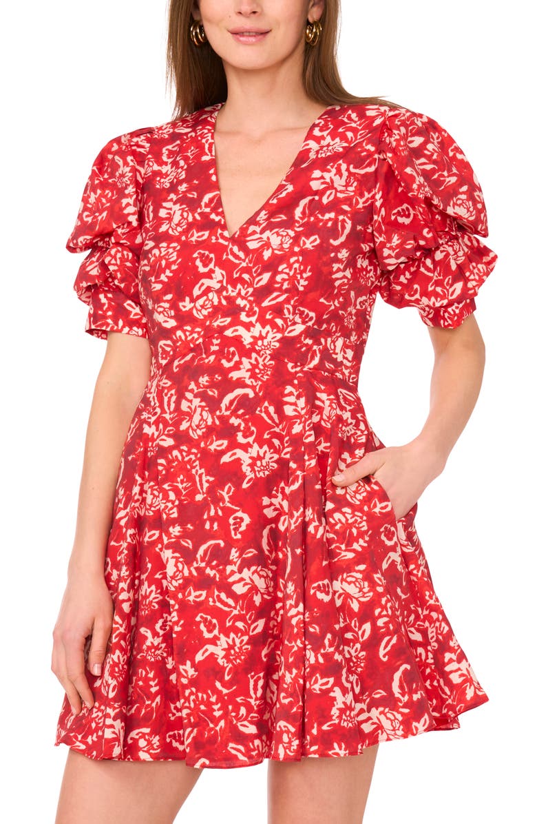 1.STATE Floral Fit & Flare Dress, Alternate, color, Goji Berry