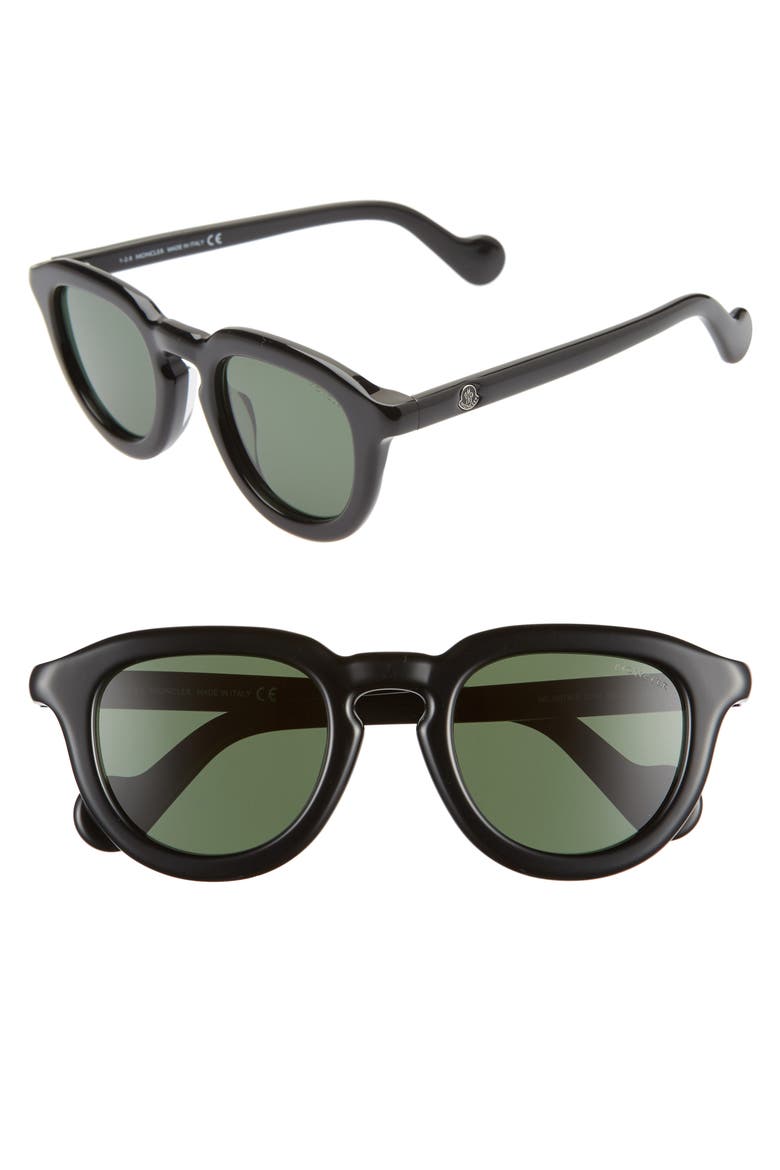 50mm Square Sunglasses, Main, color, SHINY BLACK/ GREEN