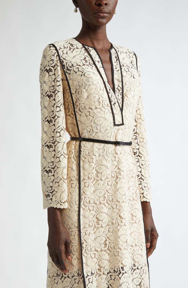 ST. JOHN Belted Floral Guipure Lace Gown, Alternate, color, 