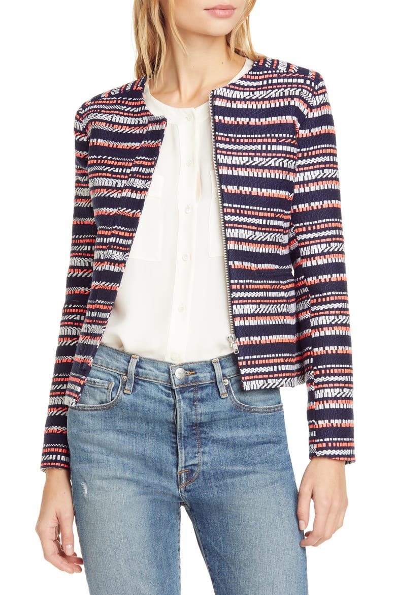 Judy Crop Tweed Jacket, Main, color, NAVY/ NEON