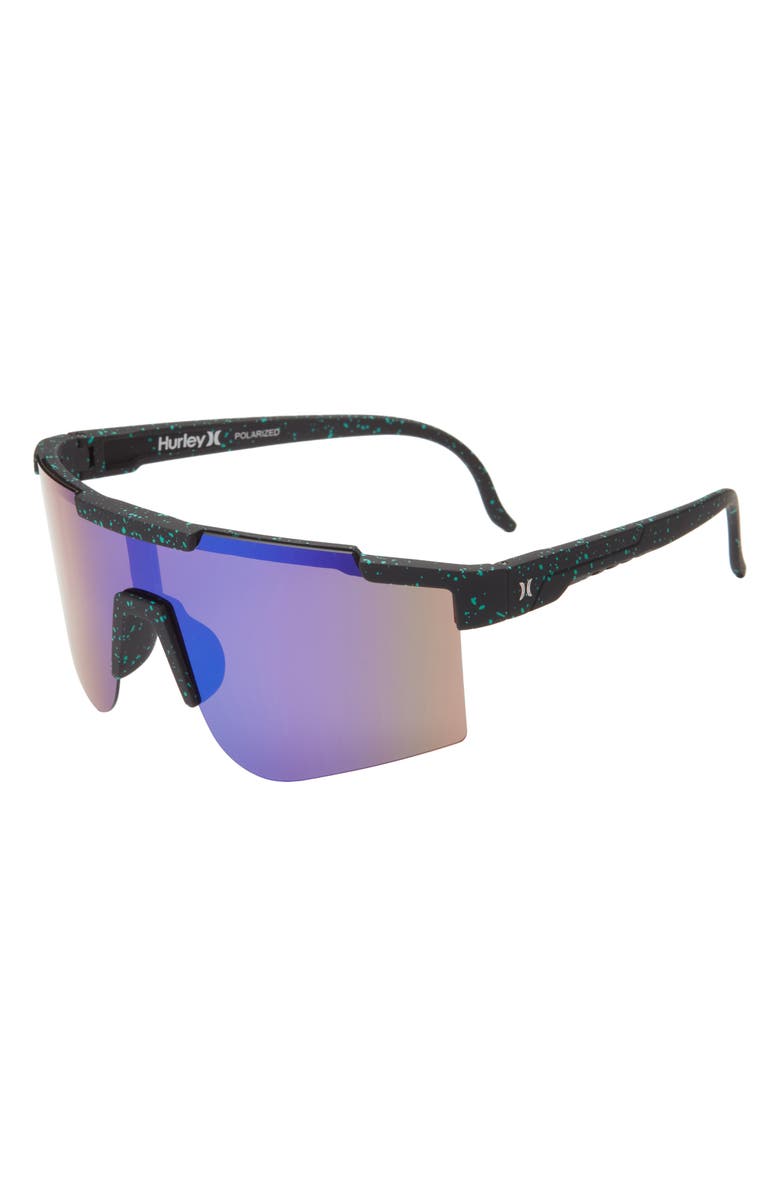 Hurley Semi-Rim Shield 137mm Polarized Sunglasses, Alternate, color, Blue/Black