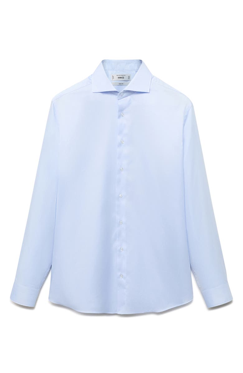 MANGO Slim Fit Structured Cotton Button-Up Shirt, Alternate, color, Sky Blue