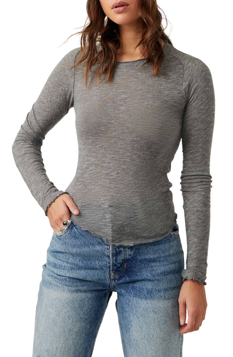 Free People Be My Baby Long Sleeve Knit Top, Main, color, Heather Grey