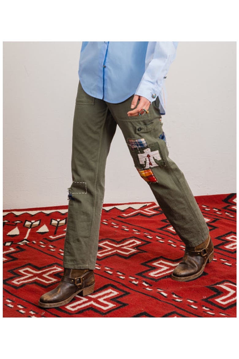 Herringbone Fatigue Trousers, Alternate, color, Green