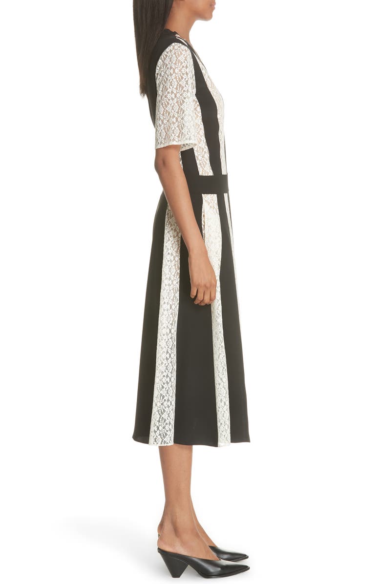 Stella McCartney Lace Stripe Silk Dress, Alternate, color, Black